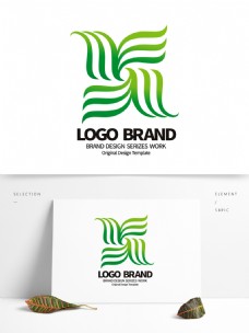 简约绿叶线条L字母环保LOGO标志设计