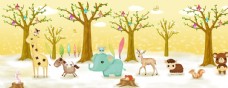 动物画树林动物卡通动物儿童房壁画