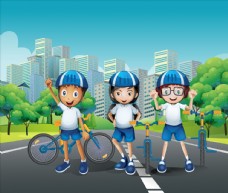 运动卡通卡通儿童和自行车运动