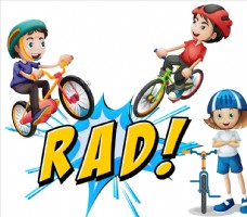 儿童运动卡通儿童和自行车运动