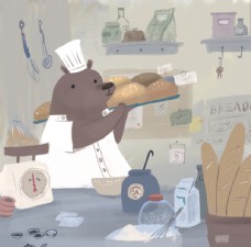 儿童插画卡通小熊烘焙面包儿童手绘插画