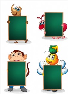 卡通动物与黑板