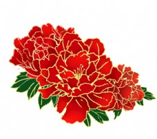 节日中国风红色金边牡丹手绘花叶