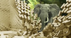 3D立体大象背景墙