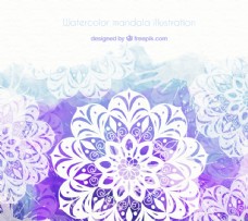 美丽的曼陀罗与紫色水彩画