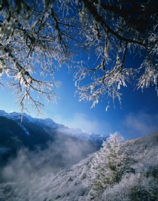 蓝天白云草地雪景