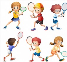 卡通儿童网球动作