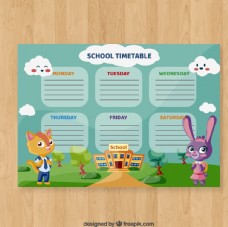 卡通猫咪和兔子装饰课程表矢量