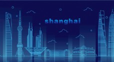上海市夜光城市上海地标建筑可商用插画