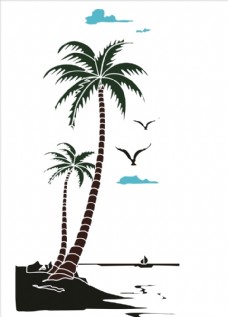 欧式花纹背景椰子树