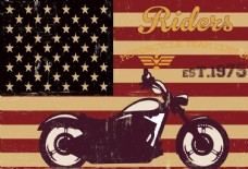 背景墙怀旧美国国旗背景摩托车