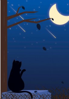 夜空猫插画