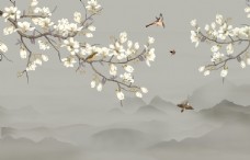 水墨中国风绘鸟花装饰画