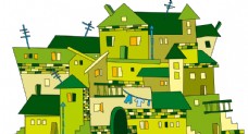 绿色卡通组合城堡可爱小镇素材
