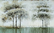 主卧现代北欧油画风格树木森林背景墙