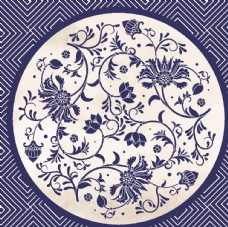 中国风设计矢量蓝色青花瓷花纹