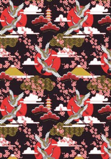 中式红色婚庆仙鹤背景图案