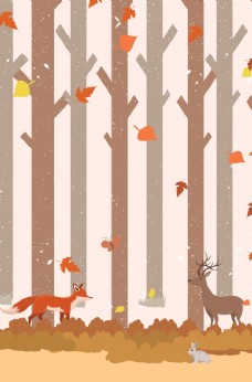 秋季卡通树林简约促销海报