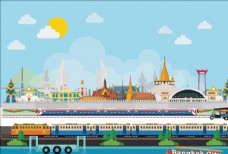 出国旅游海报曼古城市插画