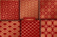 中式红色婚庆红色金色中式平铺图纹背景图