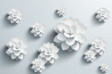 沙发背景墙3D立体白色花卉电视背景墙