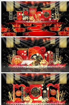 结婚舞台红色婚礼效果图