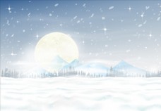 树木卡通雪景插画