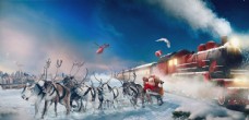 圣诞节圣诞佳节之圣诞老人麋鹿漫步雪地