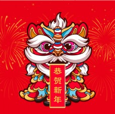 传统节日传统新年卡通喜庆狮子舞狮