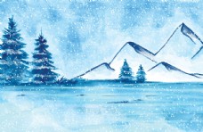 雪山冬季雪景插画图案