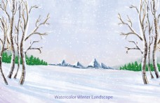 小清新冬季雪景插画图案