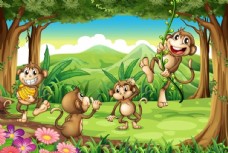 树林卡通森林猴子